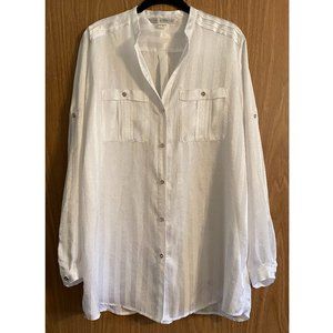 Peter Nygard White Long Sleeve Button Up Blouse - Size: 12
